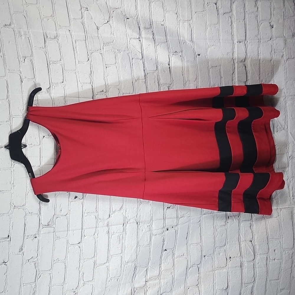 Sleeveless Red Dress with black embellished full skirt